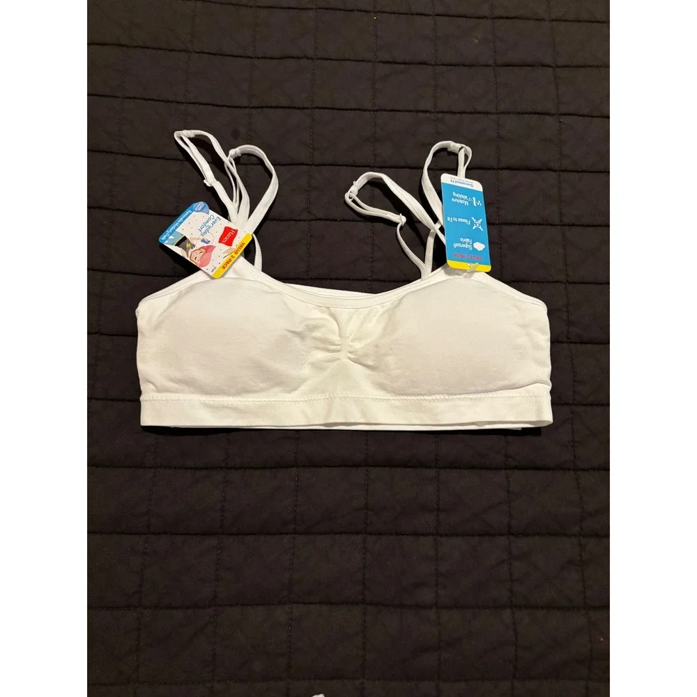 Hanes Girls White Seamless Bralette Adjustable Straps Removable Pads Large H189